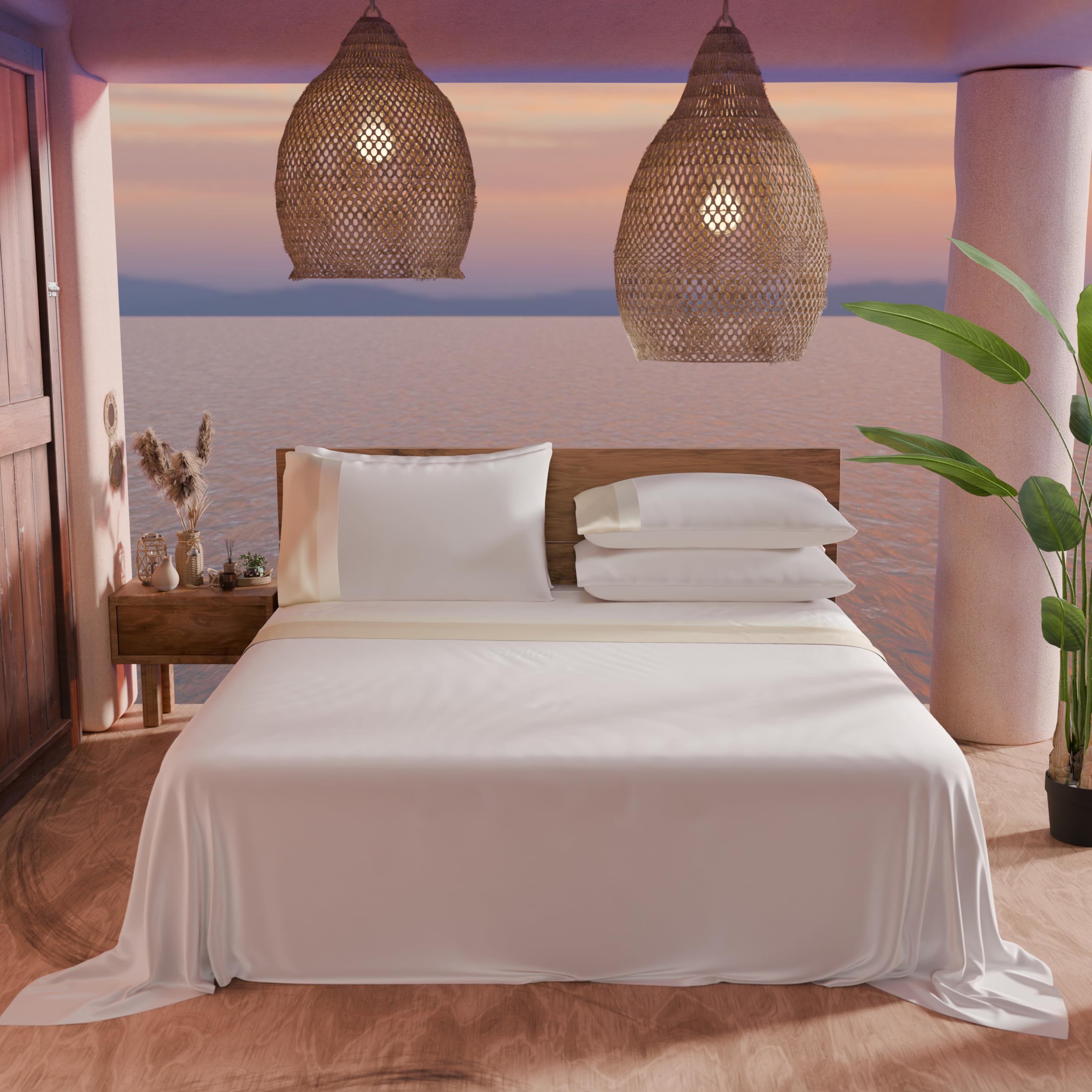 PETTI Artigiani Italiani, Double Bed Sheet Set including Double Satin Frill, 4 Pieces, 180 x 200 cm, Percale Cotton Sheets - Image 2