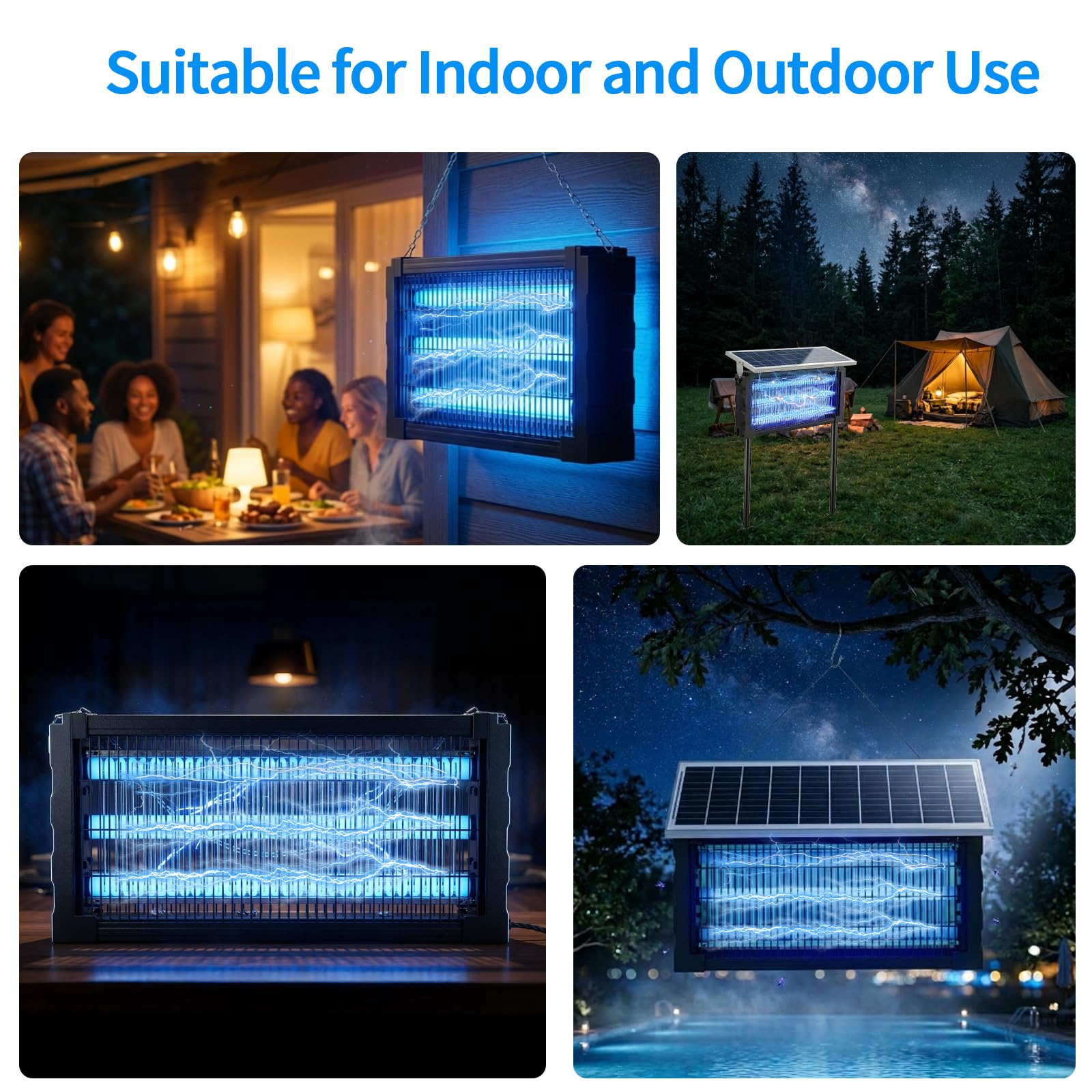 2026 - Eliminador solar de mosquitos al aire libre, solar 4500 V, impermeable, trampa eléctrica para moscas con sensor de panel y exterminador de insectos para interiores, para el hogar, patio