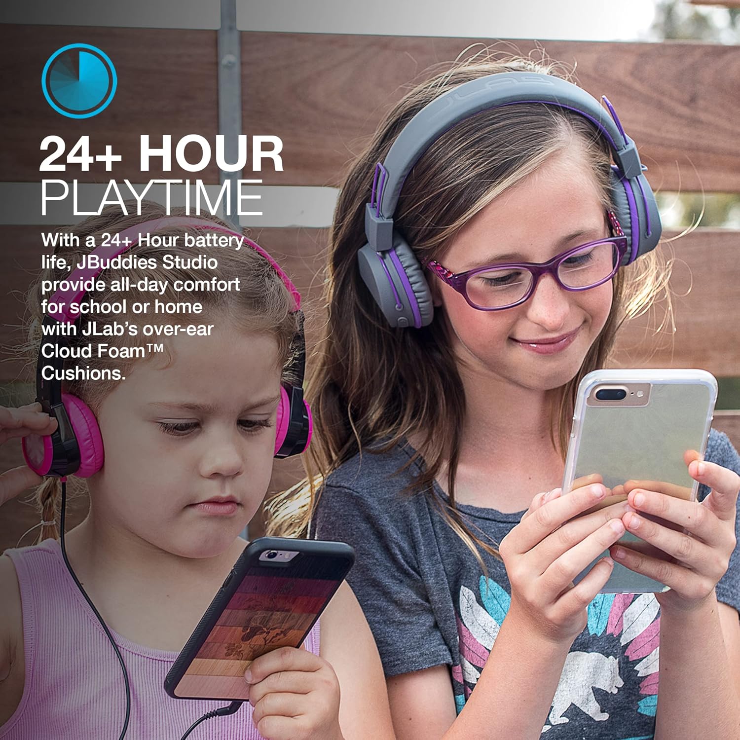 JLab Audio JBuddies Studio Bluetooth On-Ear Kids Headphones, 13 Hour Battery Life, Studio Volume Safe, Volume Limiter, Folding, Adjustable, Noise Isolation, with Mic, Gray/Purple - Image 5