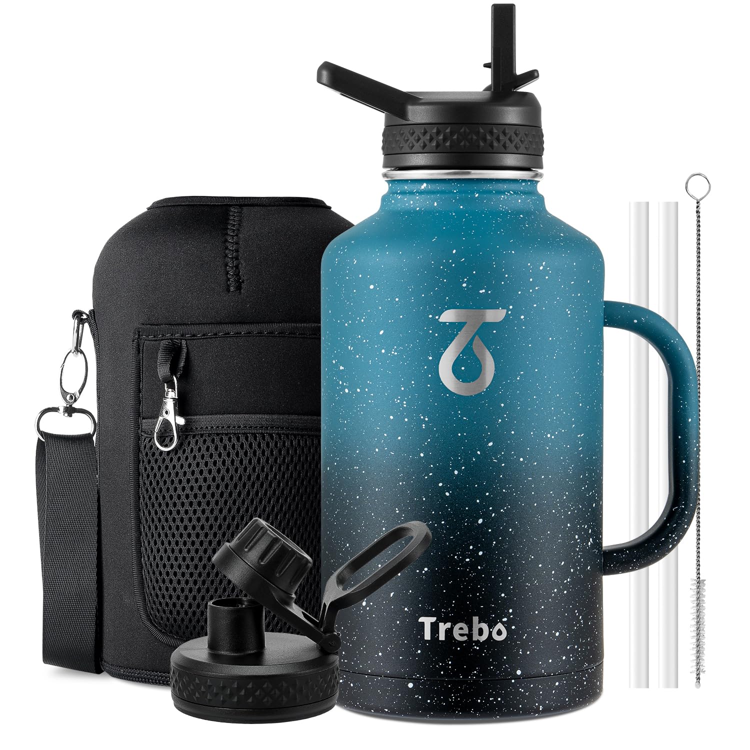 Trebo Insulated Water Bottle 2 L Stainless Steel with Side Handle & Pouch