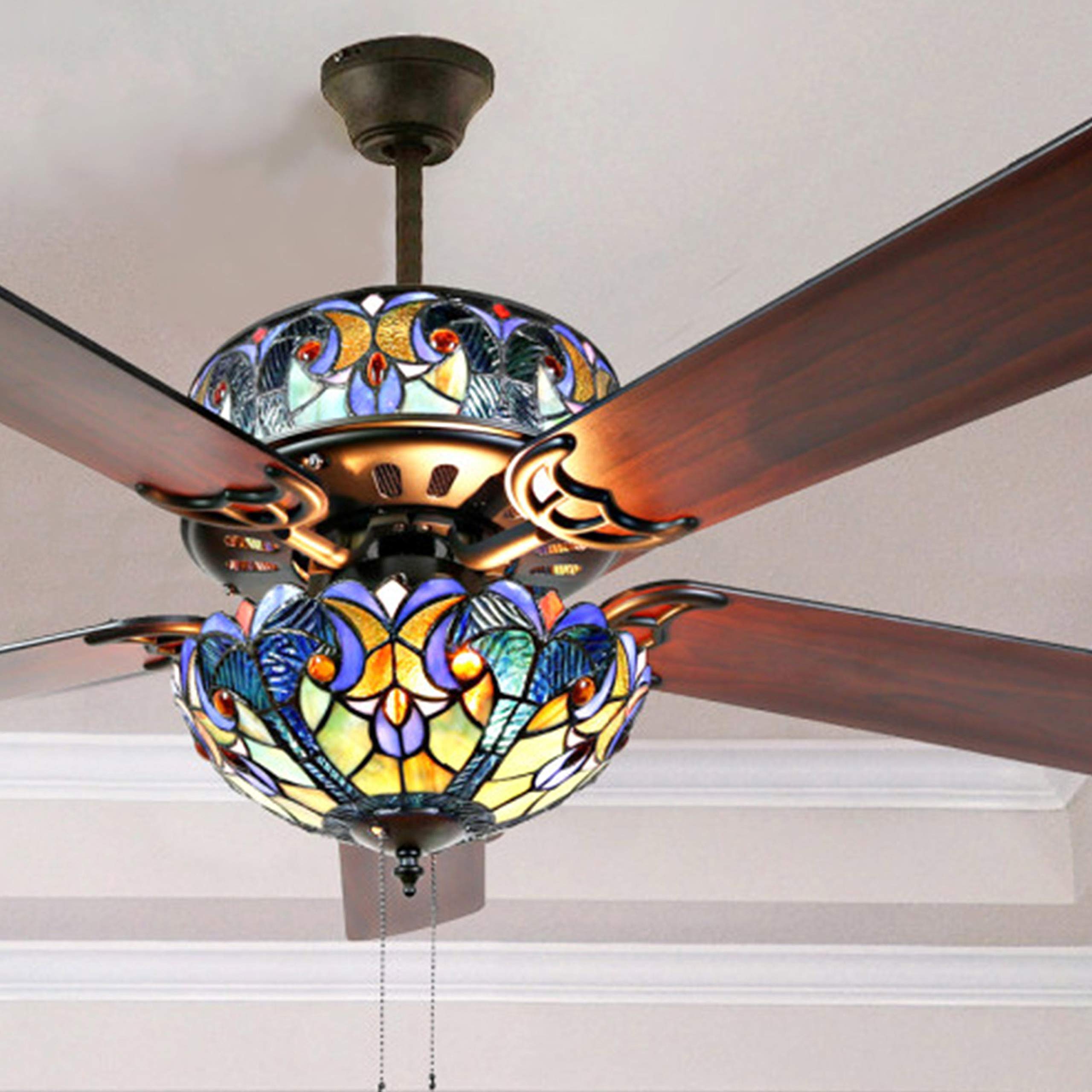 River of Goods TiffanyStyle Halston Stained Glass Ceiling Fan 52" L