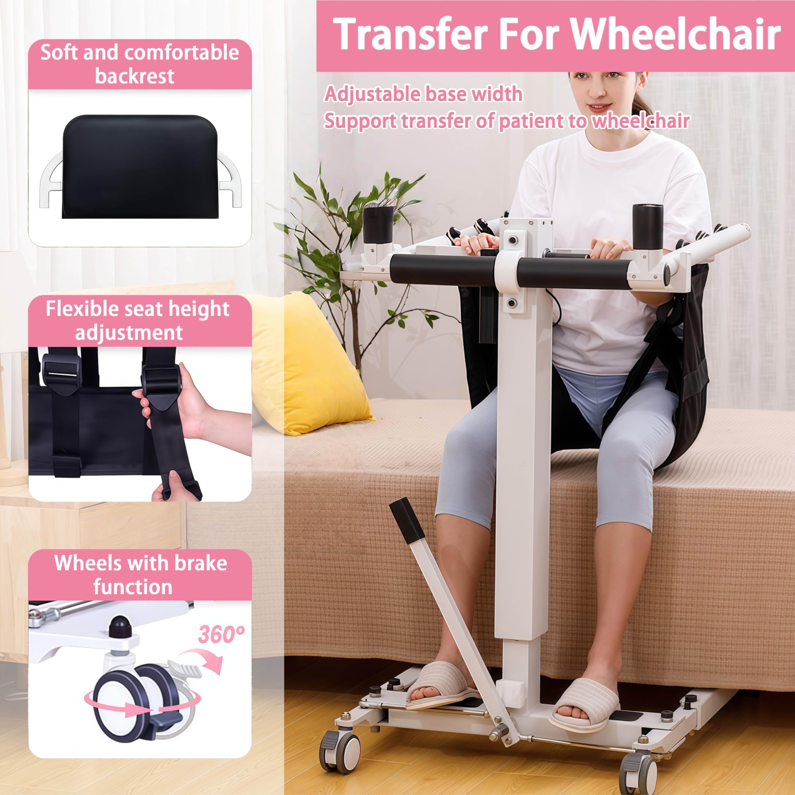 GrúA De Pacientes Mejorada para El Hogar, Silla De Transferencia EléCtrica para Pacientes, GrúA PortáTil para Discapacitados para El Coche, Sillas De Transferencia