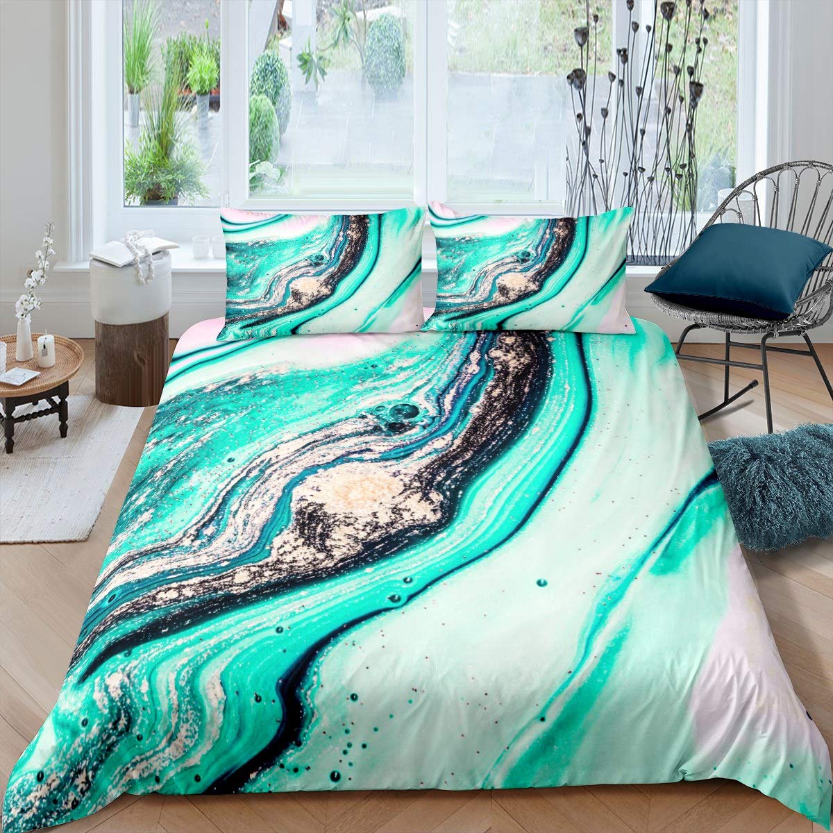 Housse de couette marbre bleu sarcelle abstrait, cadeau idéal pour femme