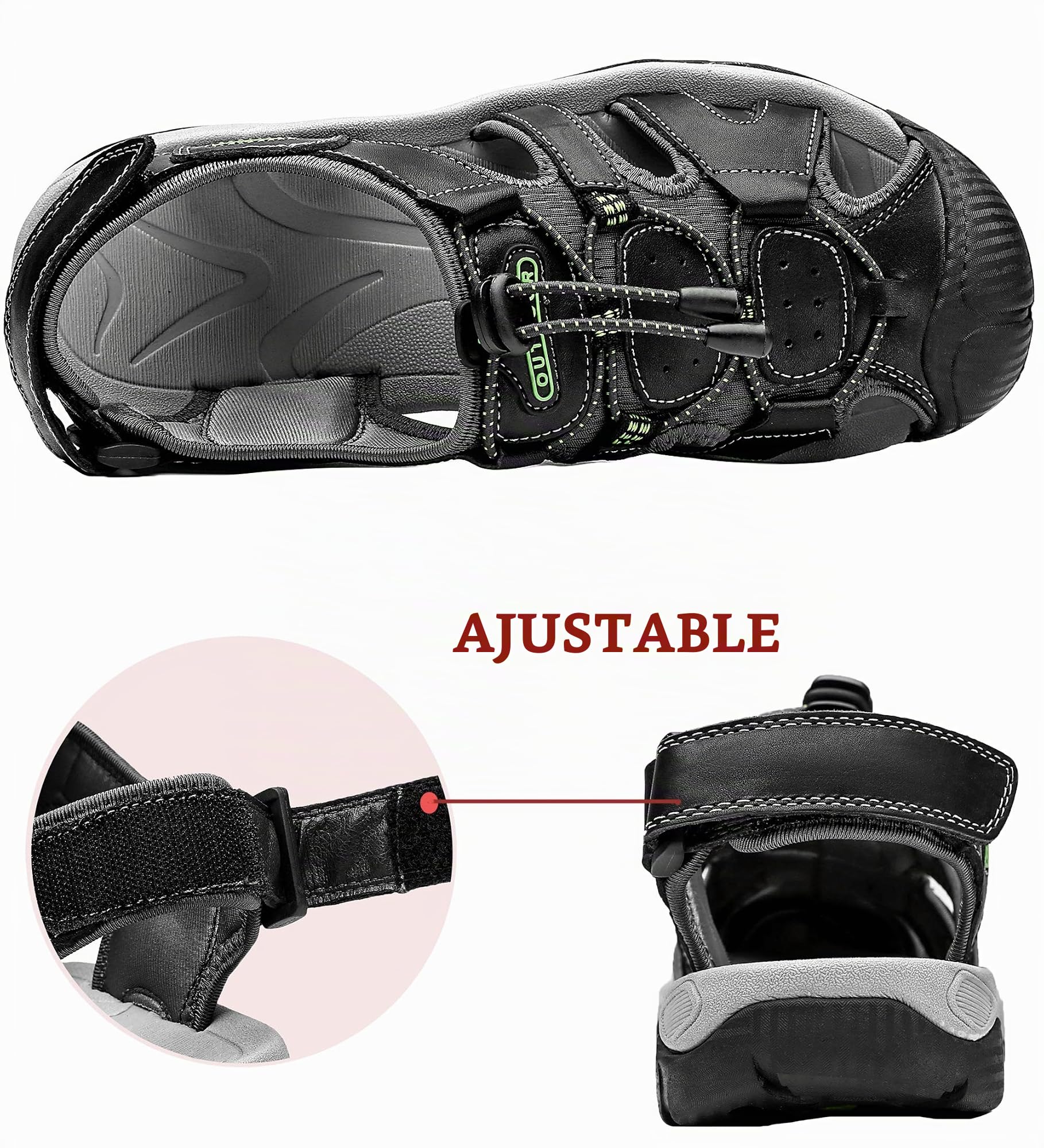 Sandalias Cuero Deportivas para Hombre de Verano Playa para Aire Libre Excursionismo Cuero Zapatos Velcro Zapatos Impermeables Playa