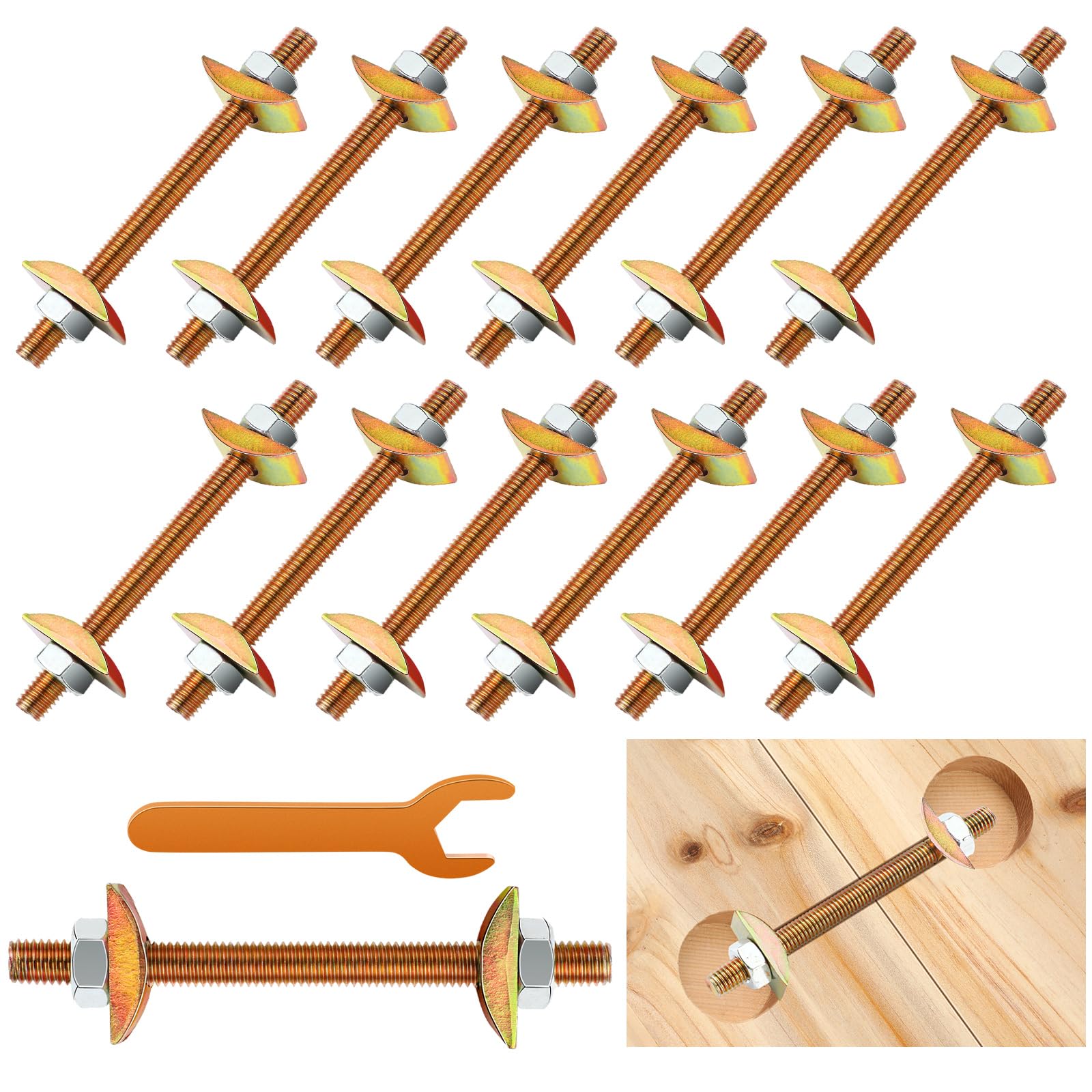 Gisafai 12 Set Countertop Connector 5/16" x 3-1/2" Furniture Fastening Butcher Block Hardware Table Joint Miter Draw Bolt Countertop Flip Connector