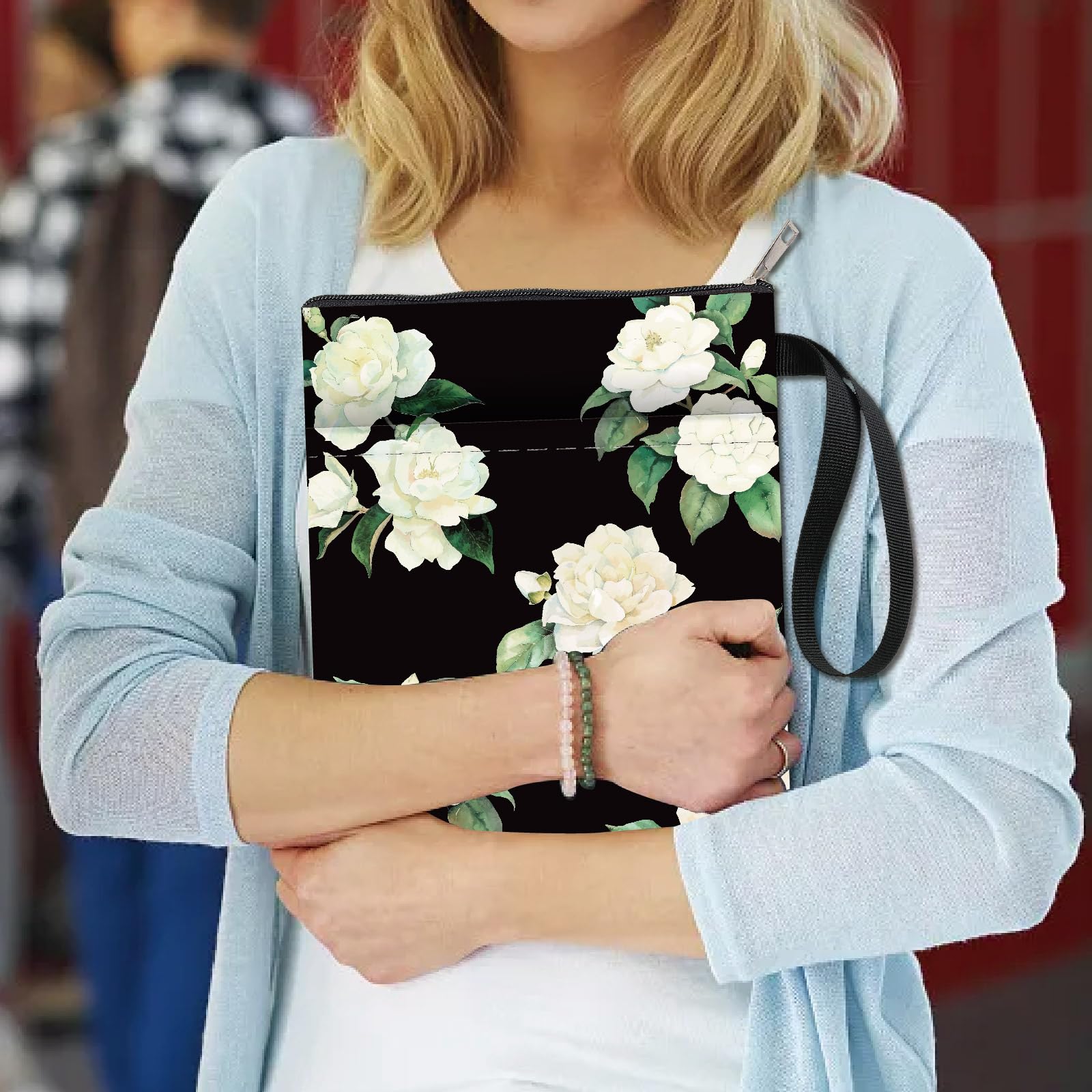 CRASPIRE Funda para Libro con Diseño de Flores Camelia Floral Blanco Libros Bolsillo Tela Lavable Cremallera Y