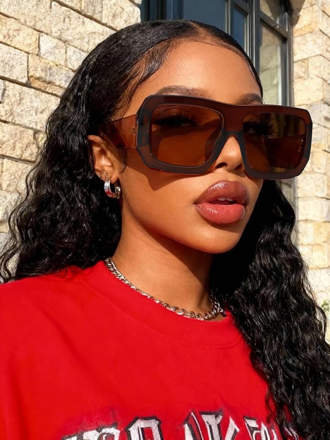 Trendy Rectangle Y2K Sunglasses for Women Men Retro Oversized Thick Frame Sun Glasses UV400 Protection - Image 7