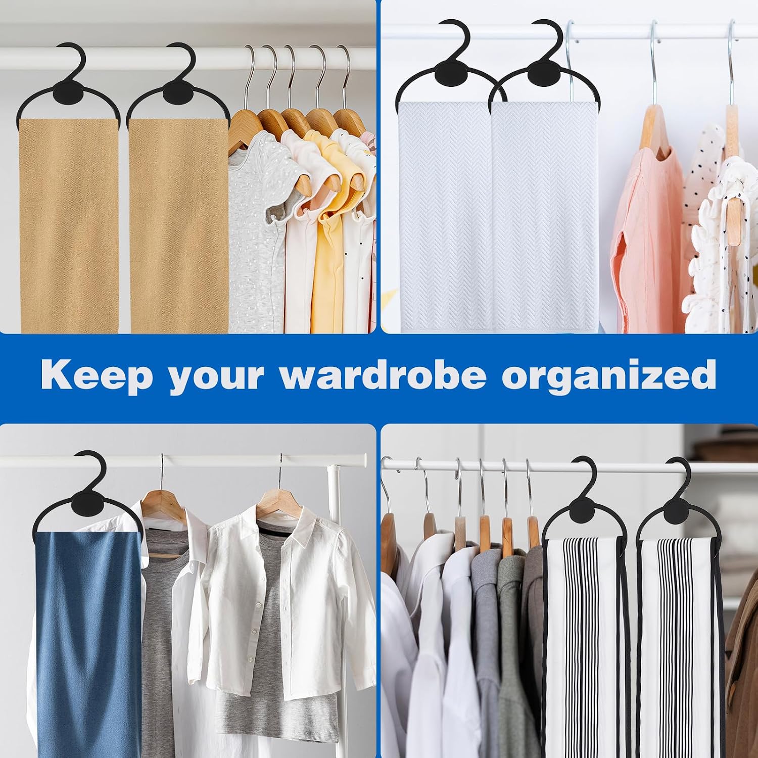 100 Pcs Black Plastic Scarf Hanger Organizer Space Saving Closet Accessory Holder for Scarves, Belts, Ties, Headscarves, and More