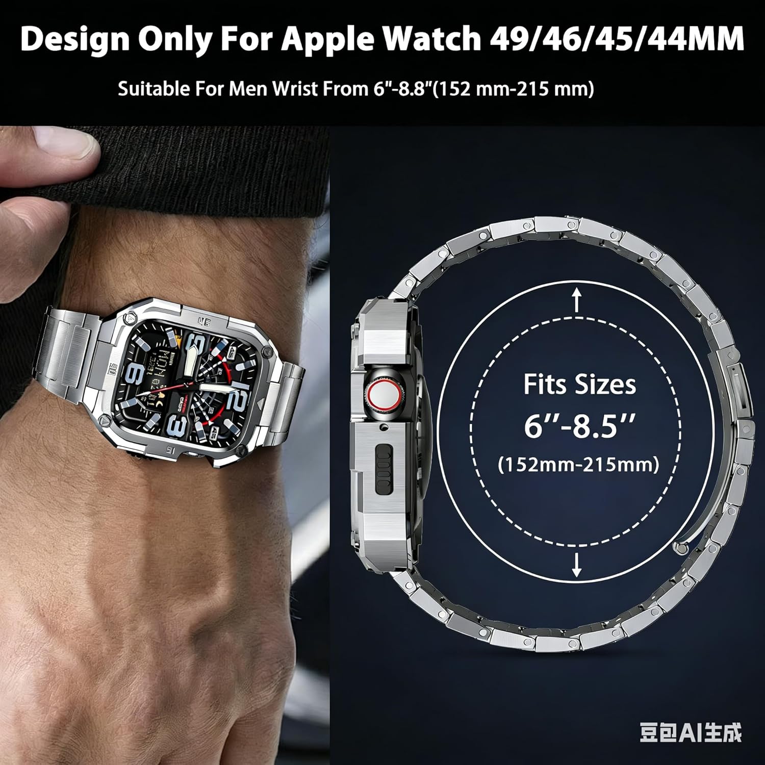 Business Stainless Steel Case with Band Compatiable for 49mm Apple Watch Ultra bands for men, Rorust Metal Apple Watch Bumper Case Cover with Solid Replacement Strap for iWatch Band Ultra 2/1,Titanium - Image 9