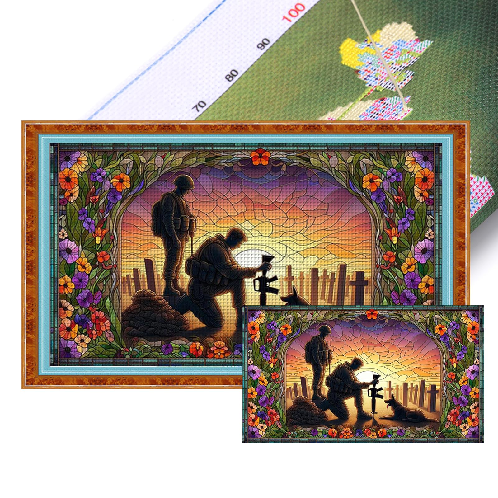 Poetrydraw Guardians Of The Cemetery Cemetery Guardians Full 11Ct 3 Strands Diy Stamped Cross Stitch Kits 70X40cm Embroidery Needlepoint Starter Kits For Beginners Adults Home Wall Decor (Guardians Of The Cemetery)
