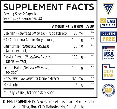 Zhou Driftoff - Nature Inspired Sleep Aid, Valerian Root & Melatonin for Sleep for Men & Women, Calm Sleeping Supplement for Adults with Gaba & Chamomile to Relax - 60 Veggie Capsules