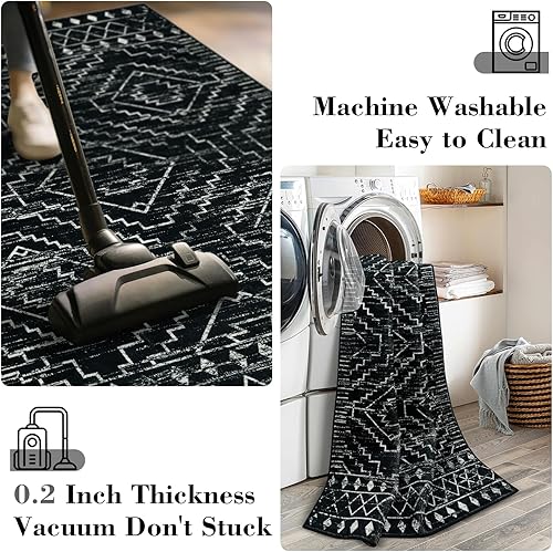 Miniatura 3 de Wonnitar - Tapete marroquí lavable, largo, suave y antideslizante, bohemio, geométrico y tribal, para decorar pasillo, cocina, entrada, lavandería,