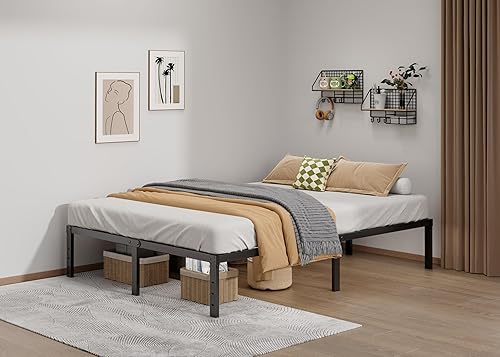 Miniatura 2 de Base de cama de metal tamaño Queen Base de cama de plataforma Queen resistente de 14 pulgadas, no necesita somier, fácil montaje, sin ruido, base