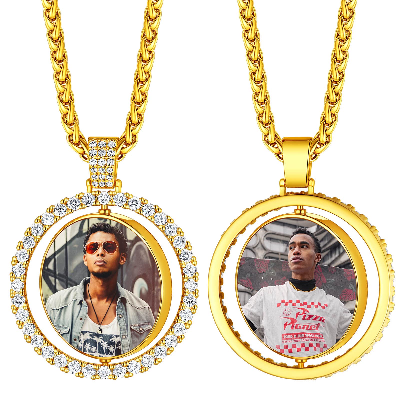 Custom4U Picture Necklace Personalized Photo Circle Chain for Men Women
