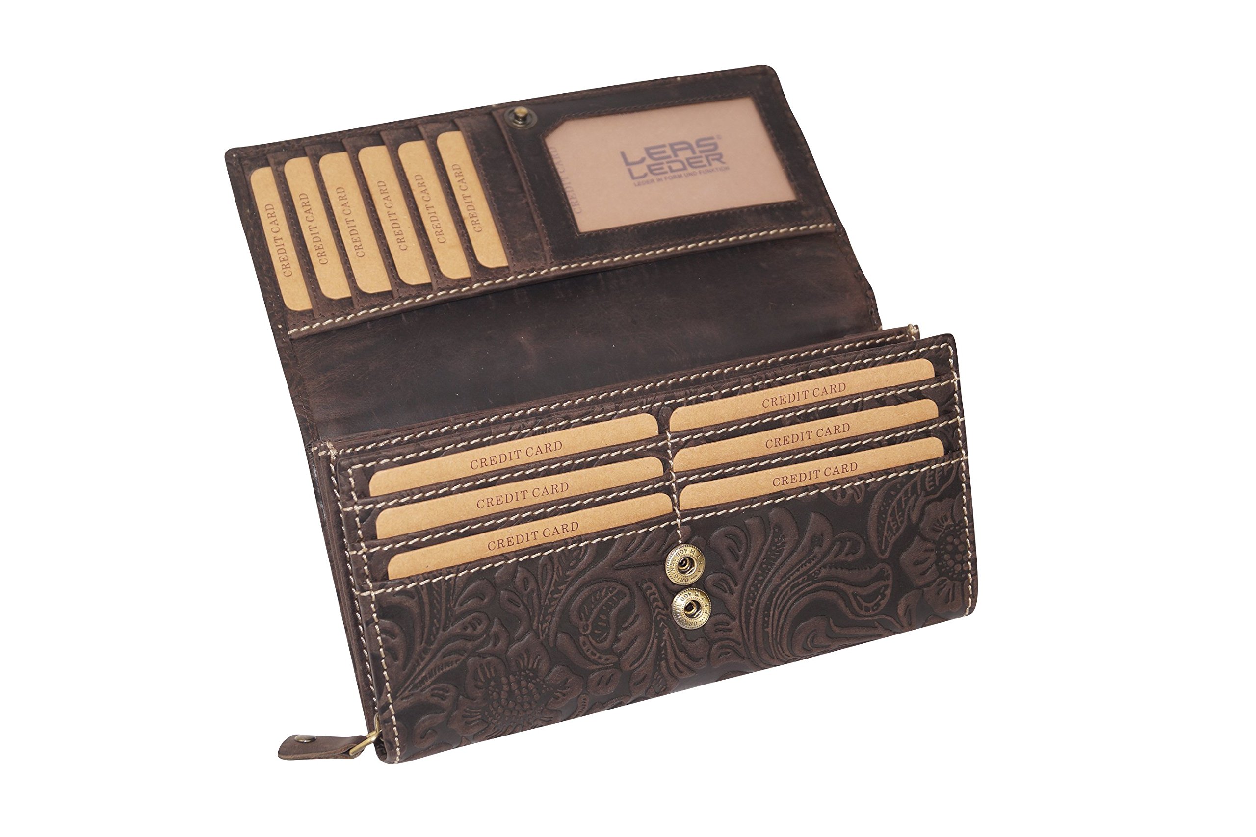 LEAS Große Damenlangbörse Natur RFID Schutz Echt-Leder, Dunkelbraun Vintage-Collection