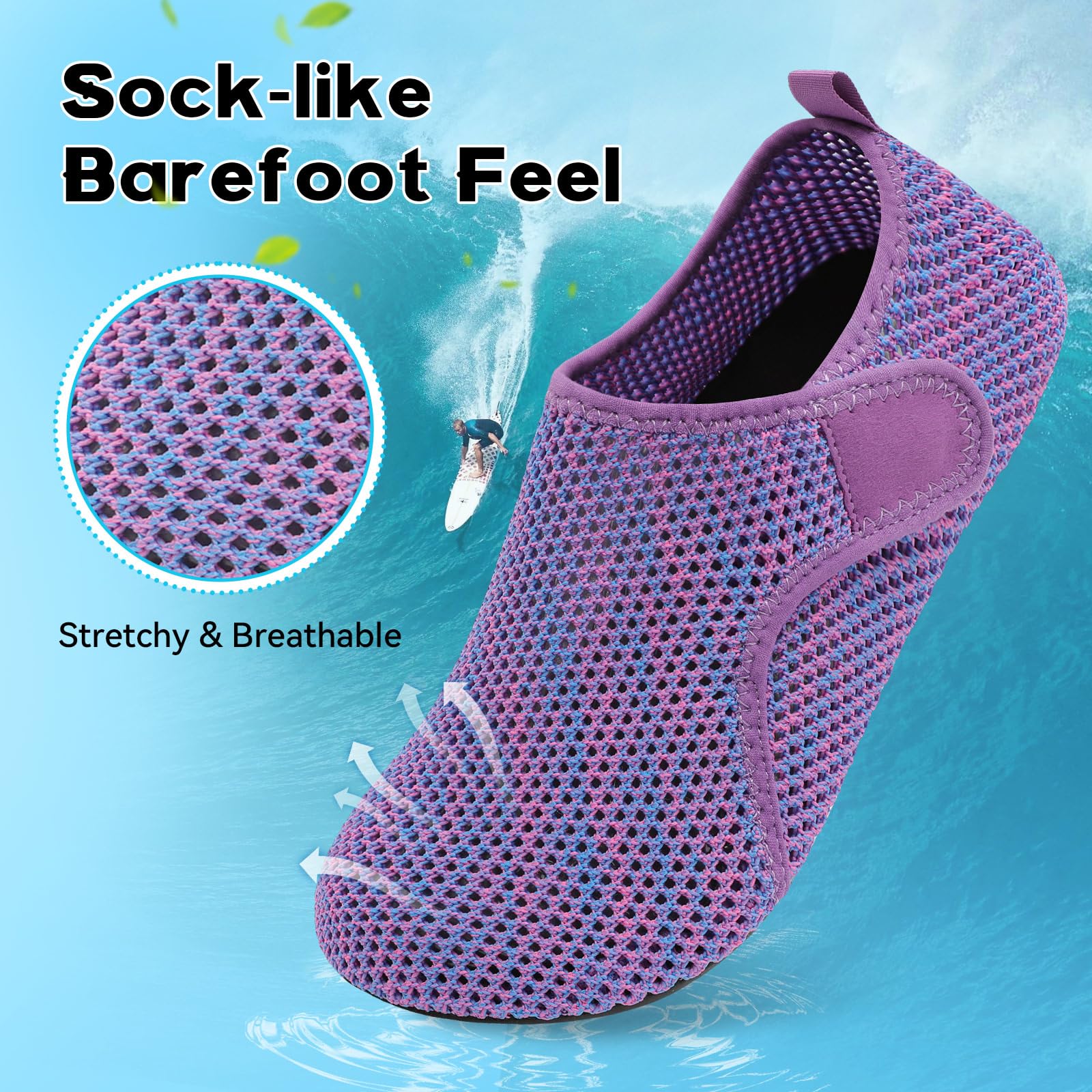 Scurtain Zapatos de agua descalzos para mujeres y hombres, calcetines acuáticos de verano de secado rápido
