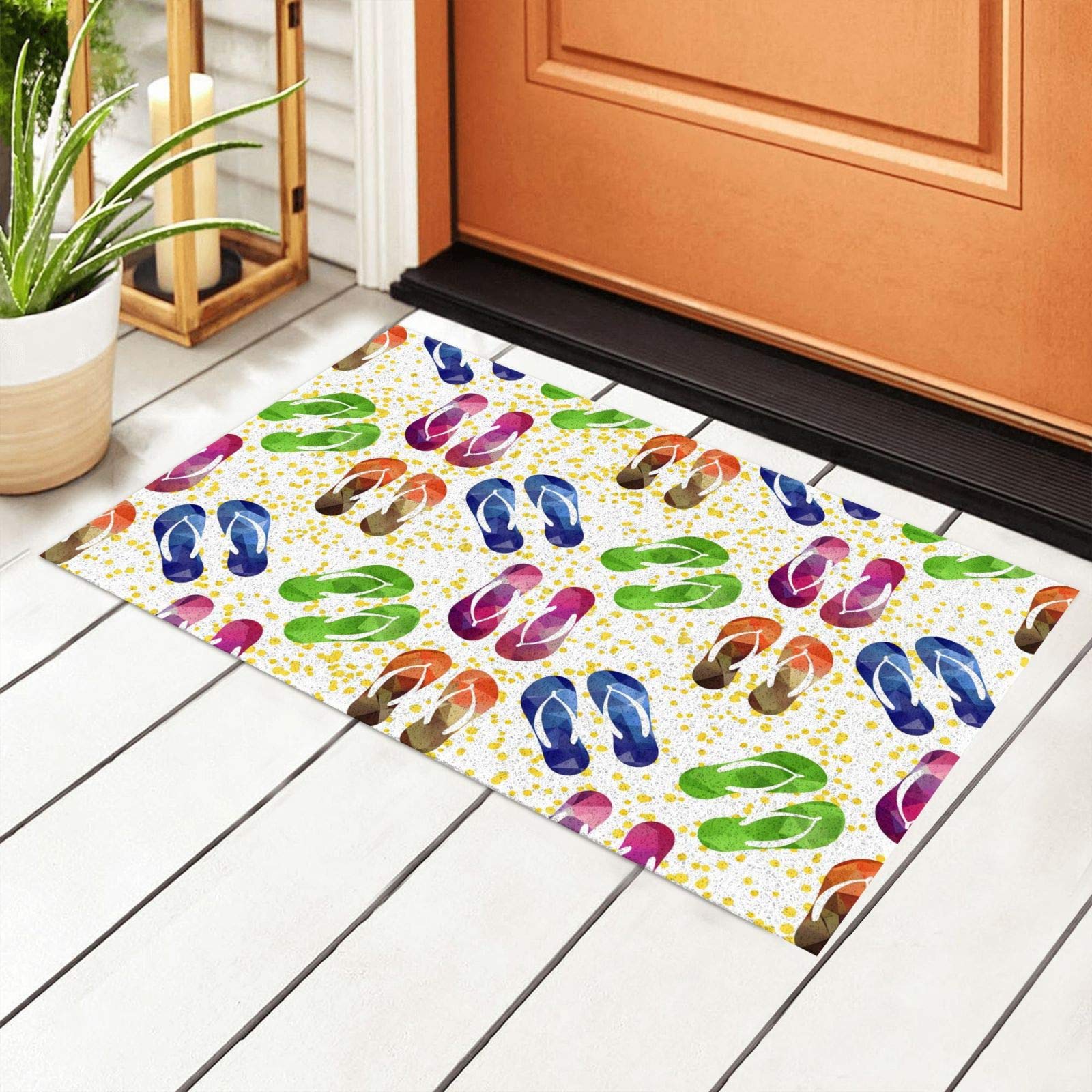 Colorful Flip Flops Front Door Mat,Inside or Outside Entryway Front Door Welcome Mat, Size 15.7x23.6 Inches Boot Scraper,Easy to Clean,Waterproof,Non Slip,Durable,Catches Dust and Snow