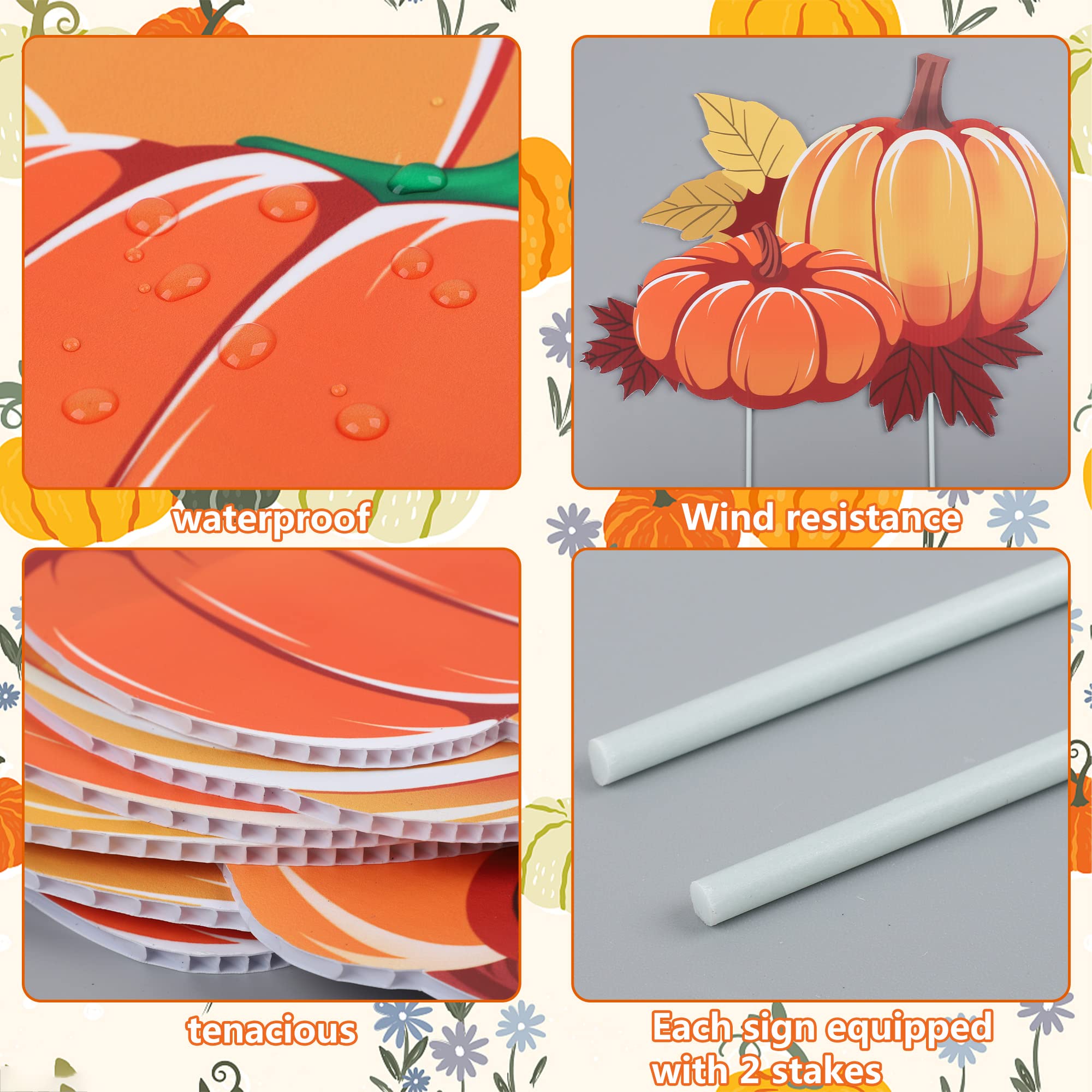 Set of 9 Fall Yard Sign Pumpkin Yard Stakes Thanksgiving Outdoor Decoration Harvest Garden Signs Lawn Pumpkin Sign with Stakes for Home Holiday Decor Party Supplies Farmhouse