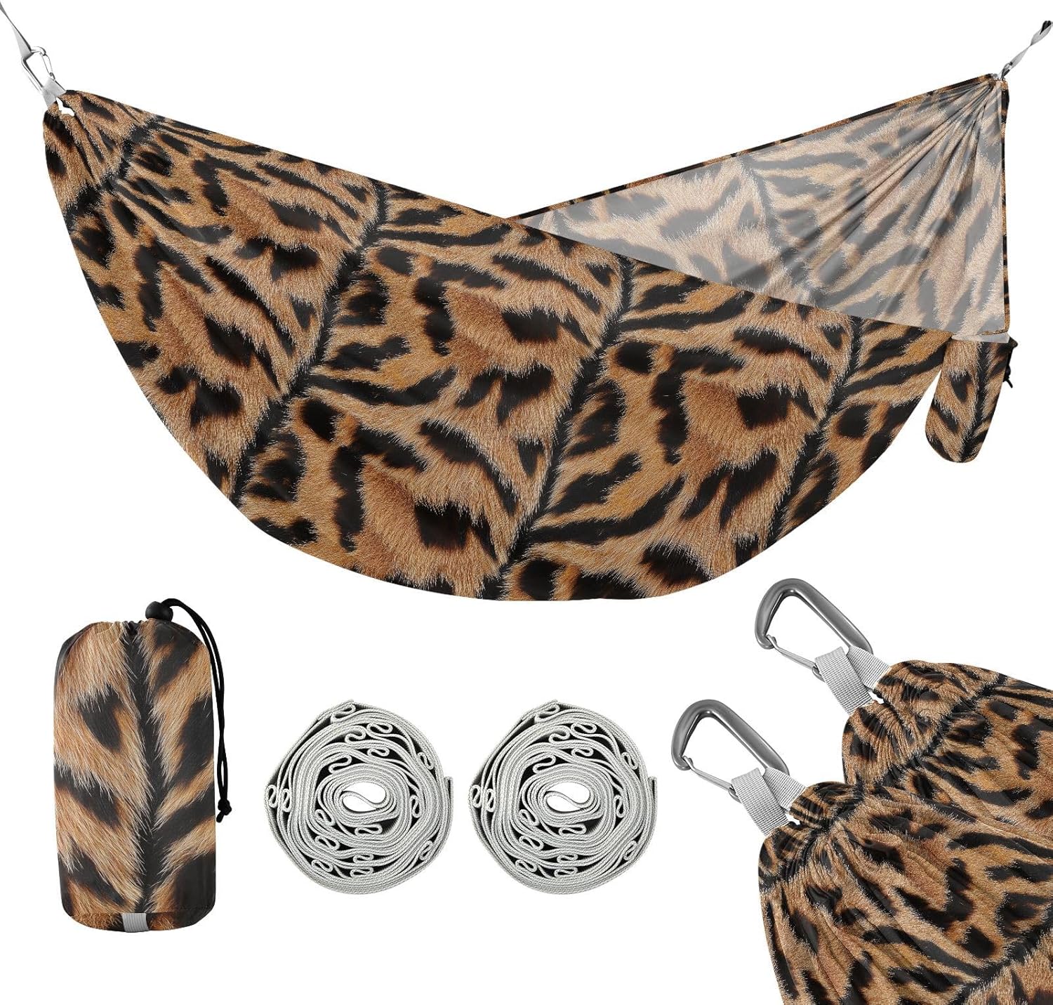 ALAZA Tiger Print Camping Hammocks Single or 2 Person 500 lbs Portable Parachute Travel Hammock w/Tree Straps for Hiking Backpacking Indoor Outdoor