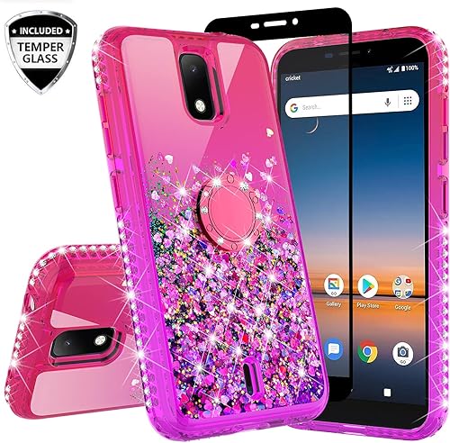 Miniatura 2 de GW USA - Funda para Cricket Debut 4GAT&T Calypso 2 (U319AA) con soporte de anillo con purpurina líquida con protector de pantalla, soporte de