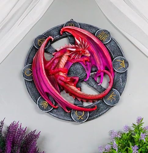 Miniatura 7 de Ebros Gift Wicca Neo Paganism Sabbats Rueda del Año Fantasía Dragón con símbolos sagrados Decoración de pared Escultura por Anne Stokes Dragons