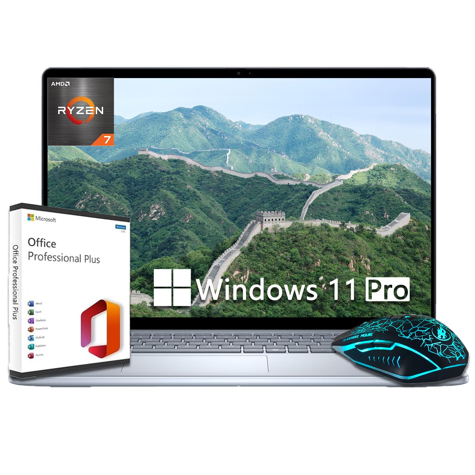 Dell Inspiron 16 Business Laptop,16" 16:10 FHD+ (1920 x 1200),AMD Ryzen 7-8840U,16GB DDR5 RAM,2TB SSD,Backlit Keyboard,WiFi 6,Microsoft Office Lifetime License &amp; Designed Mouse,Win 11 Pro