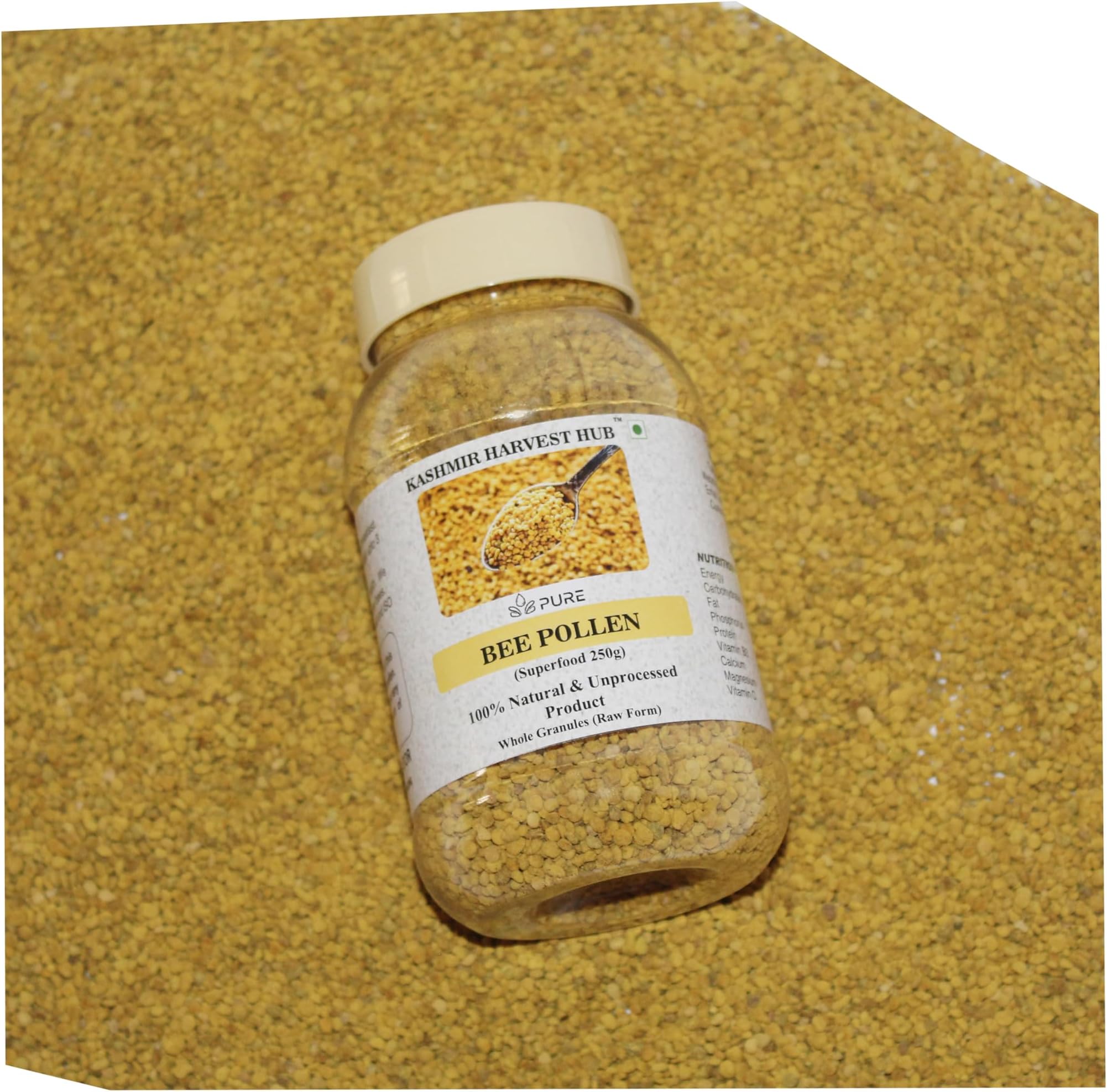 Kashmir Harvest Hub Bee Pollen - 250g | 100% Pure & Natural Superfood | Raw & Unprocessed | Anti-Oxidant | Rich in Protein & Immunity Booster | Granule Form | NPOP Organic Certified