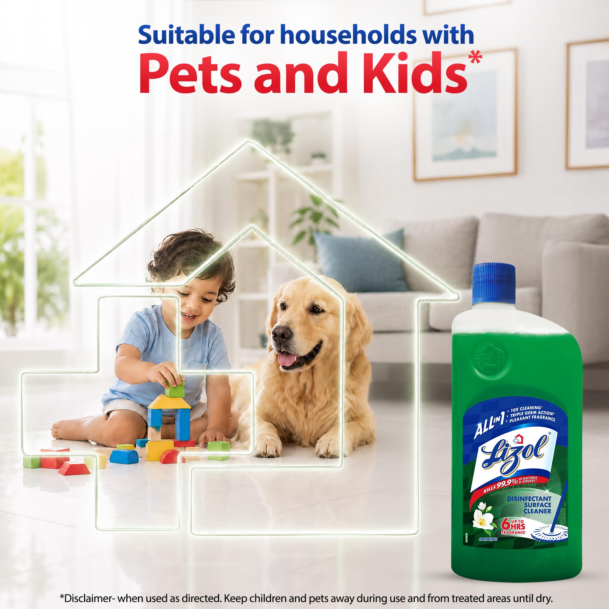 Lizol Disinfectant Surface & Floor Cleaner Liquid, Jasmine - 1 Litre & Kitchen Cleaner Spray - 450 Ml 4