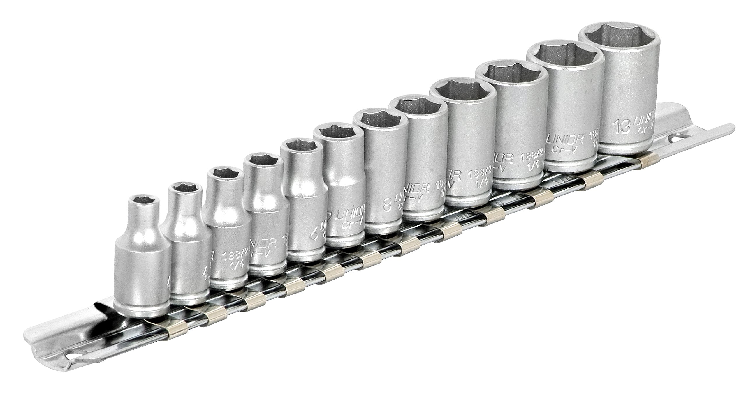 Unior Socket Spanner Assortment on Socket Strip, 1/4 Inch, 1 Piece, 188