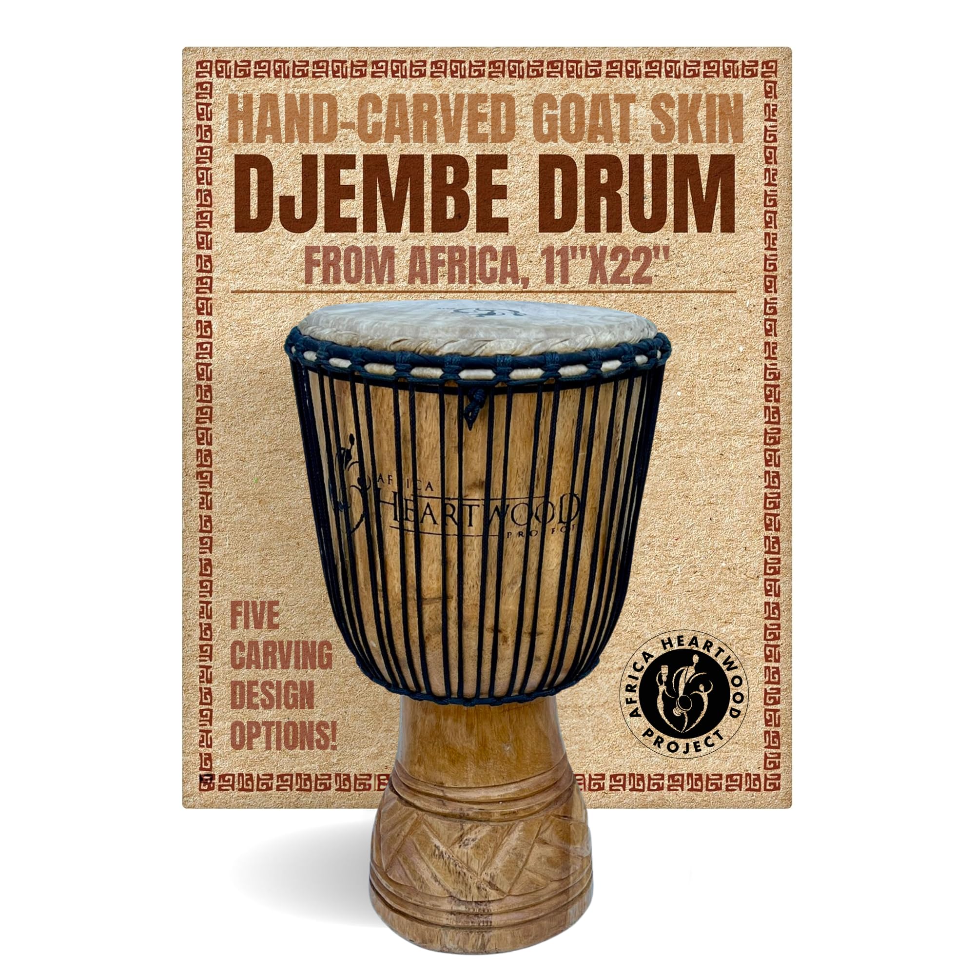 Hand-carved Djembe Drum From Africa - 11"x22" Classical Heartwood Djembe (Adi-Daas Carving)