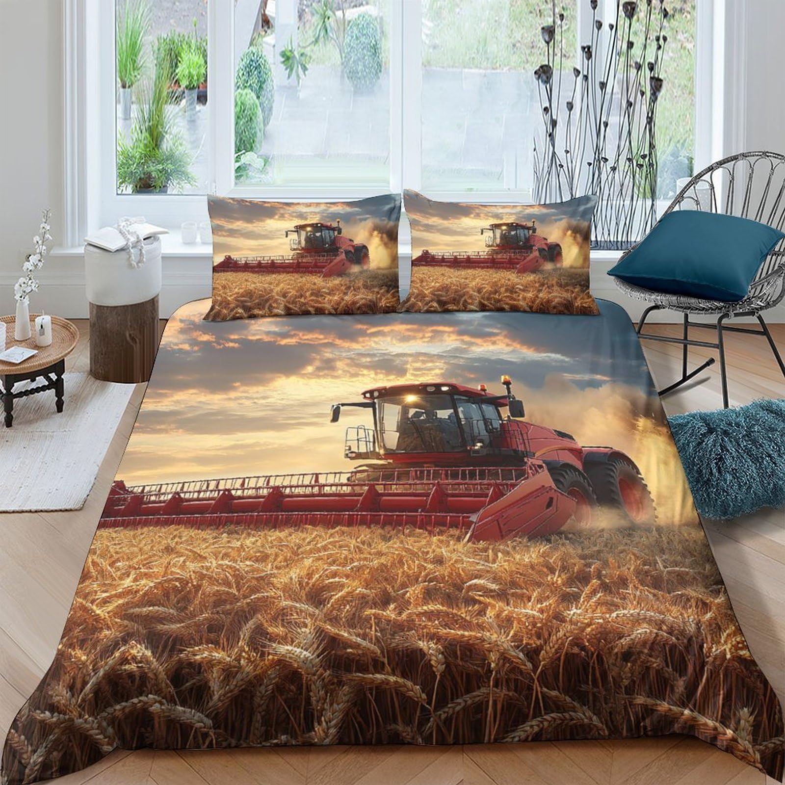 Ctjqhvkz Style-3 3D Printed Wheat Field Fitted Sheet Microfiber Soft Breathable Harvest Sunset Mattress Cover For Bedroom Guest Room Decor Single（135X200cm）
