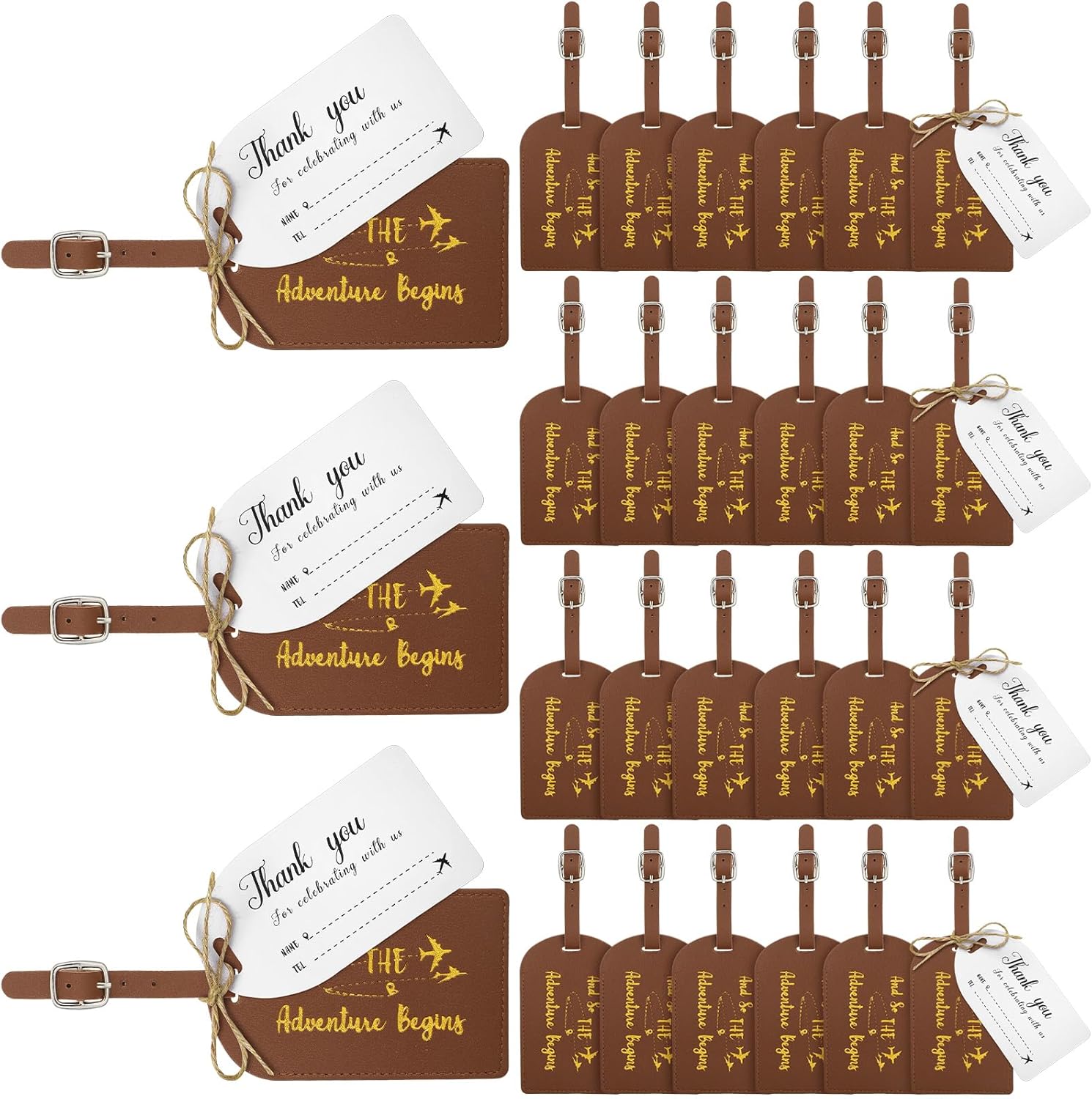 Sweetude 48 Sets Leather Luggage Tag Wedding Favors for Guest Bulk Luggage Tags with Name Card for Wedding Bridal Shower Honeymoon Travel Gift(Yellow Brown)