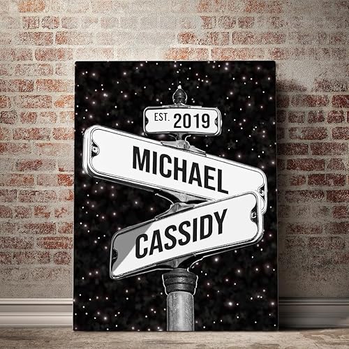 Personalized Vintage Street Canvas Print, Crossroads Street Sign For Сouples, Custom Couple Name And Date Vintage Street Sign, Christmas Style Gifts for Her/Him, Valentine's Day Gift Wife/Husband #2