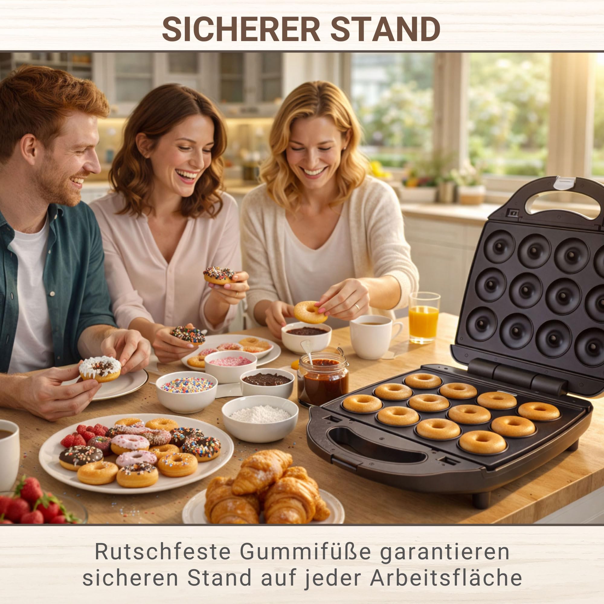 Syntrox Germany Kombigerät mit Wechselplatten, 2000 Watt Leistung, Edelstahl, Silbernes Design, Antihaftbeschichtet, einfache Reinigung, Küchenmaschine (Donut)