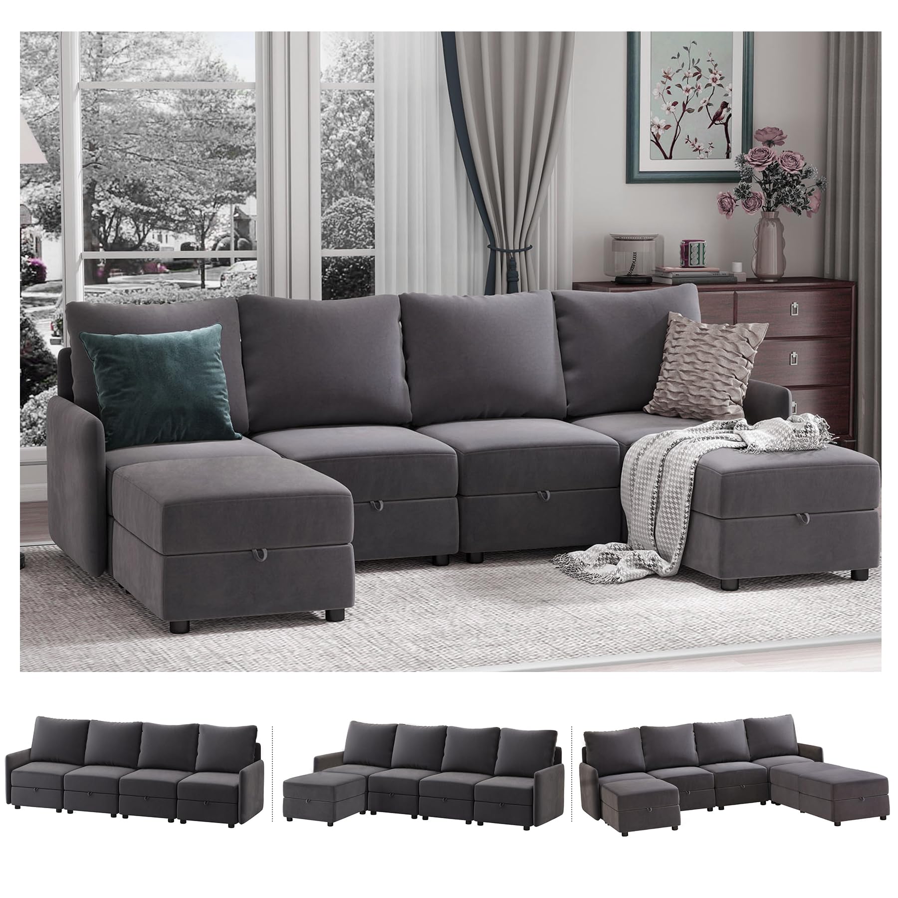 COMHOMA Convertible Sectional Sofa Couch Free Combination L/U Shaped Sofa with High Density Memory Foam Modular Oversized Cloud Couch for Living Room,
