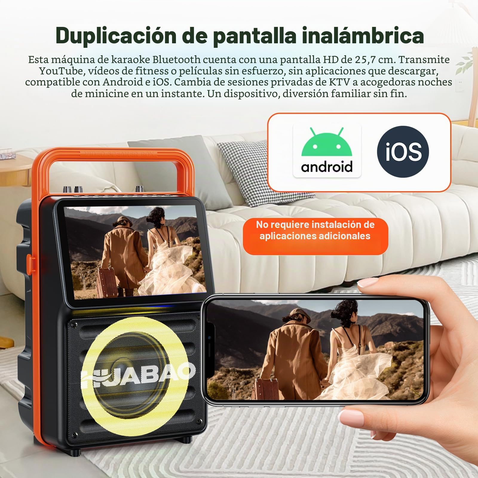 Máquina de Karaoke con Pantalla integrada de 10,1 Pulgadas, Altavoz Bluetooth con visualización de Letras y Luces, duplicación de Pantalla inalámbrica para iOS y Android, 2 micrófonos Recargables