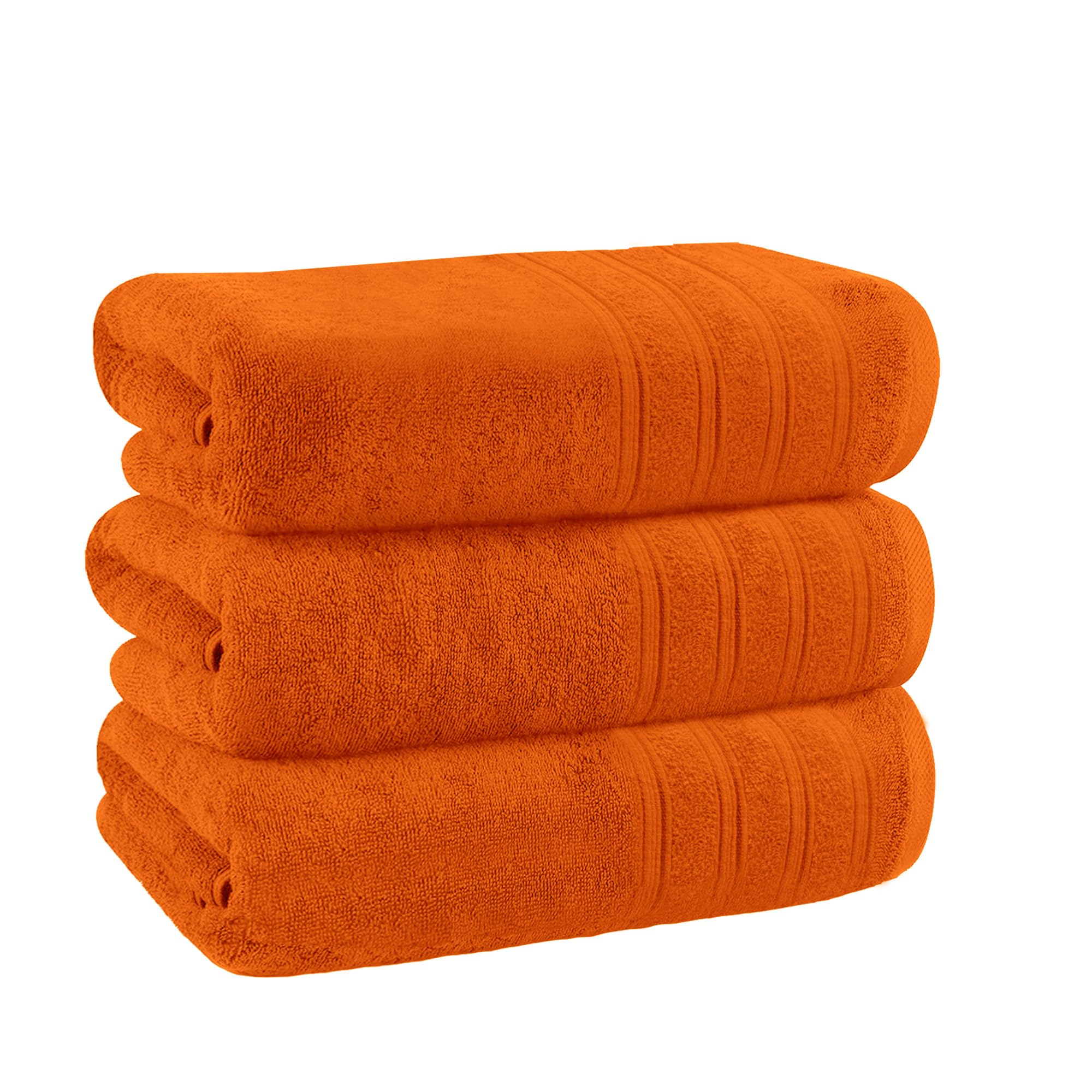 Velosso 3 Pack Hampi Bath Sheets Luxuriously Soft, Highly Absorbent 100% Combed Ring Spun Cotton, Oversized Thick Hampi Bath Sheets 80 x 140 cm, Premium Bath Sheets Spa & Hotel (Orange)