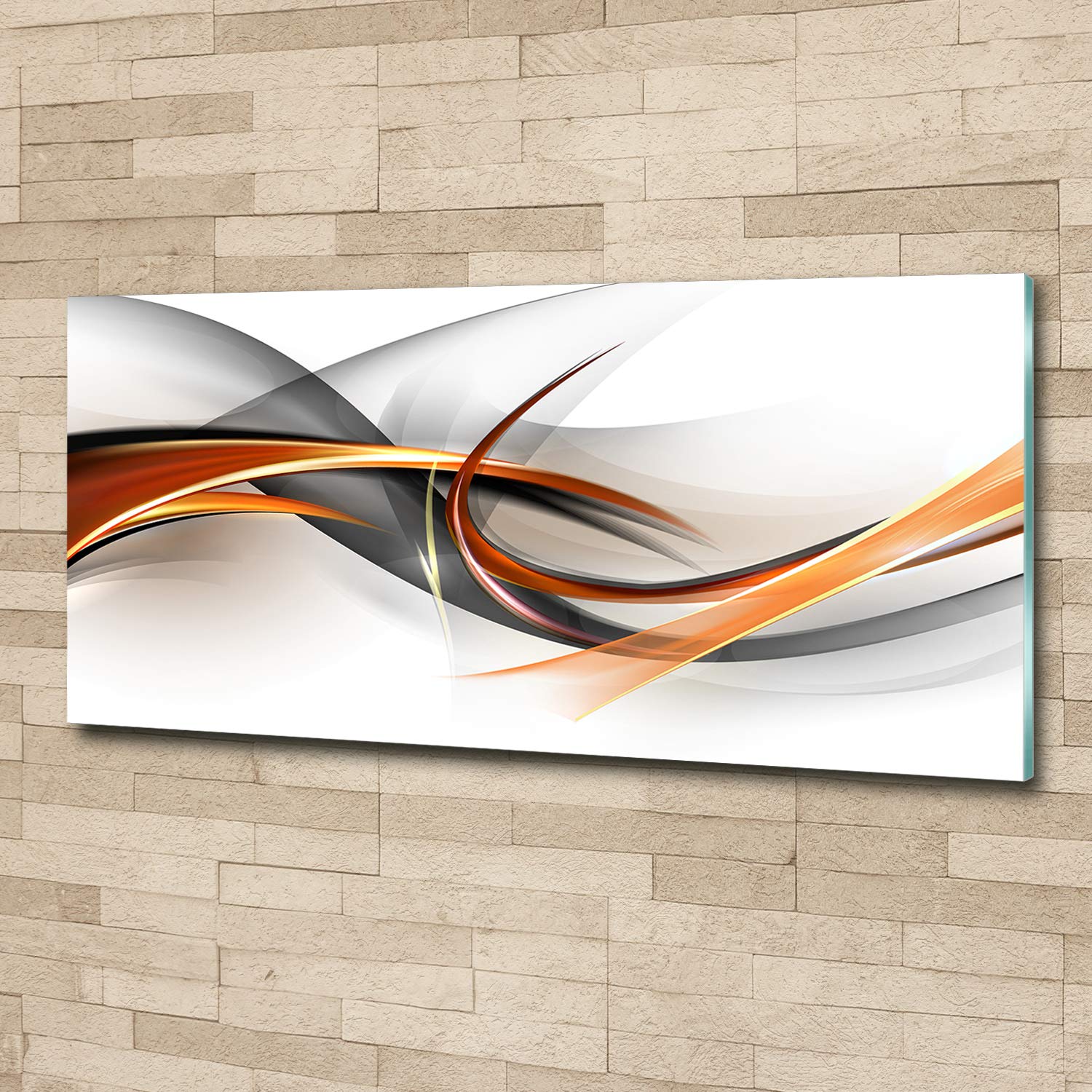 Tulup Impression sur Verre 125x50 cm Image Tableau Photo décorative panoramique pour la Cuisine et Le Salon - Art: Moderne et Classique - Abstraction des Vagues - Orange