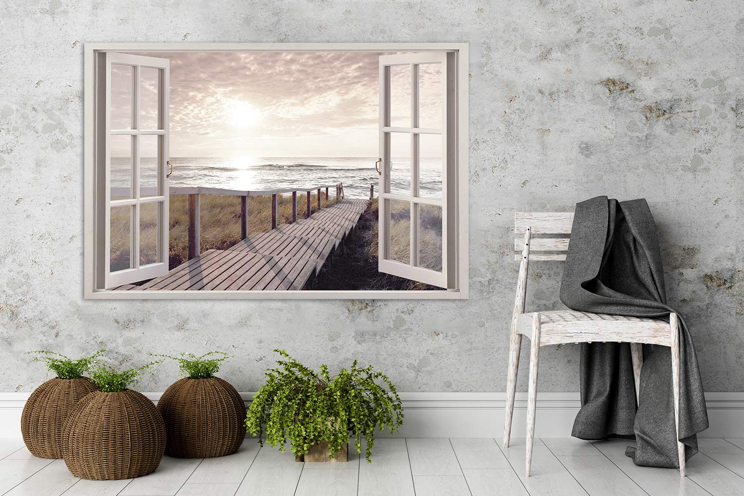 Feeby Viles - Leinwand Bilder - Fensterblick Natur- 120x80 cm- Deko Wohnzimmer - Wandbilder Schlafzimmer - Deko Aesthetic - Wand Deko - Leinwand Groß - Deko Zimmer - Leinwandbilder XXL