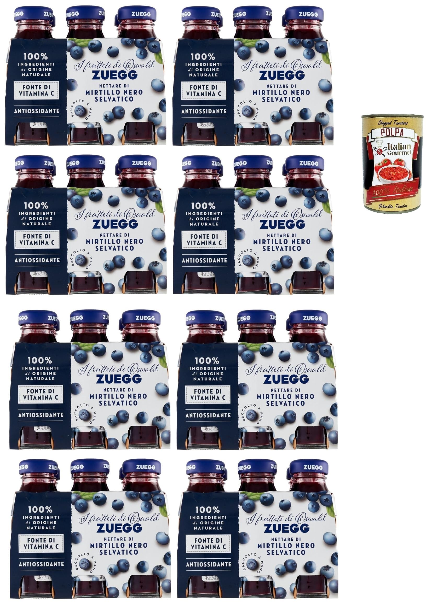 Italian Gourmet Nettare di Mirtillo Nero, Heidelbeerdrink 48 x 125ml | Bevanda analcolica rinfrescante, in Glasflaschen monodose, fruchtig für, Gesamtnettogewicht 6 L + Kostenlos Polpa 400g