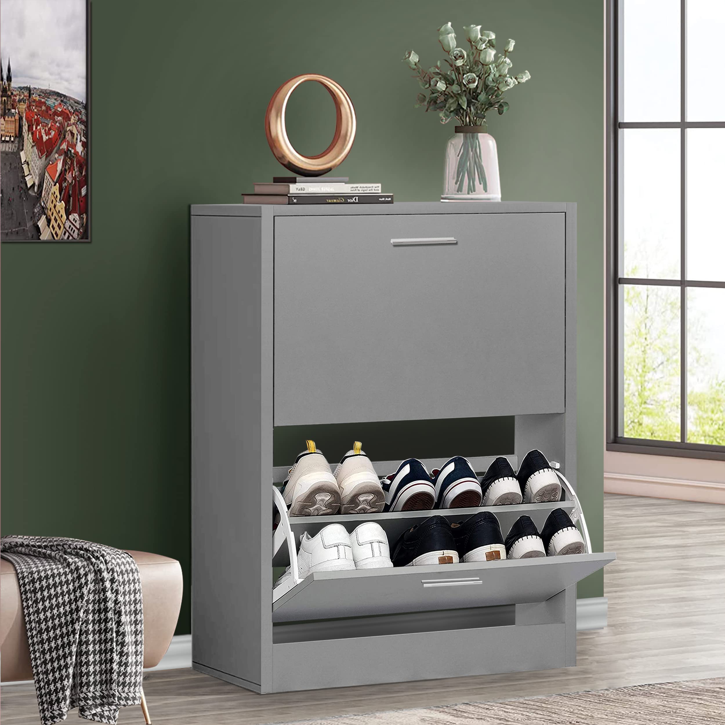 Buy 2 drawer shoe Pull Down Wooden furniture, Shoe Storage