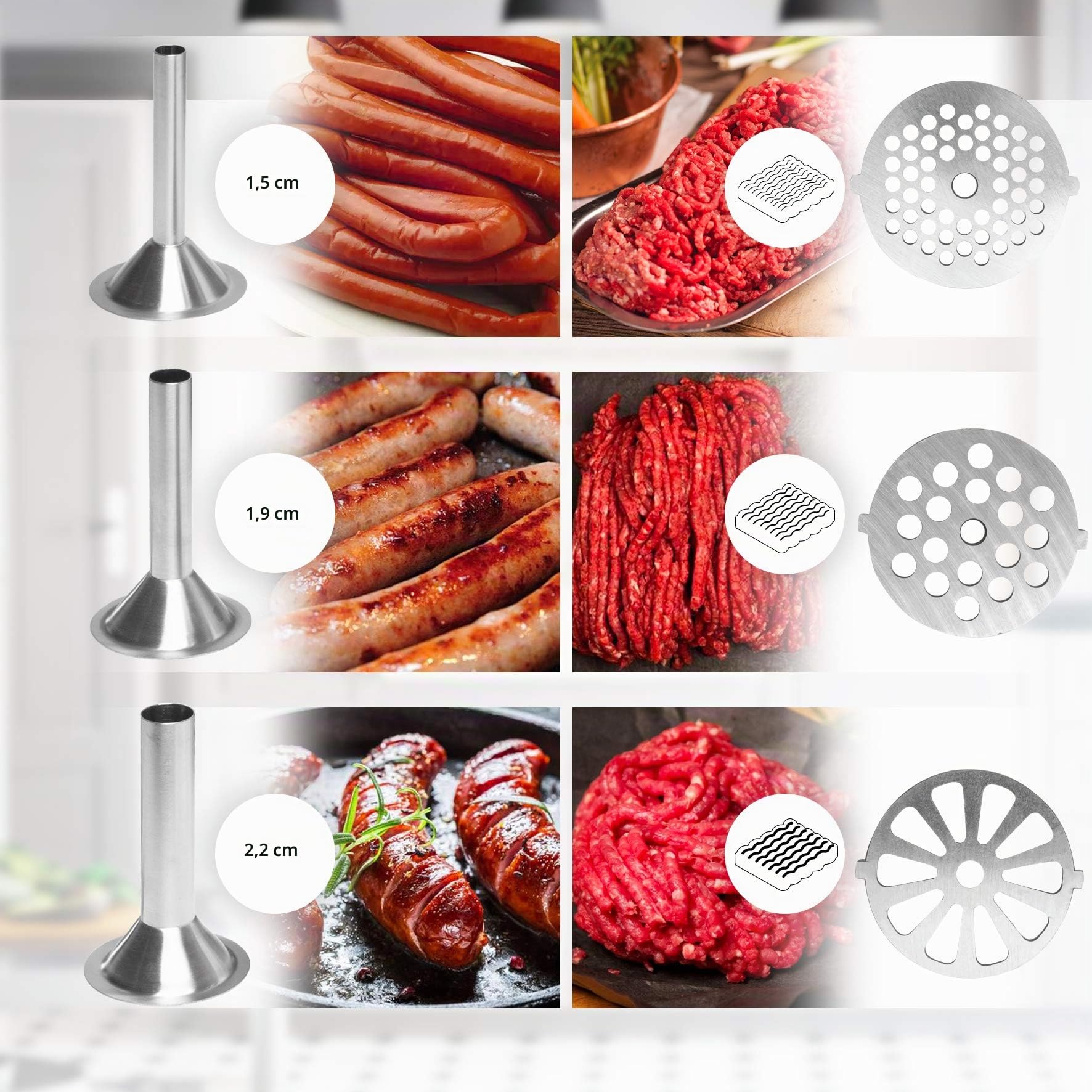 Duronic MG301 tritacarne in acciaio inox 3000 W - Accessori per carne macinata, salsicce, kibbed. Ideale per creare piatti a base di carne o verdure (hamburger vegani)
