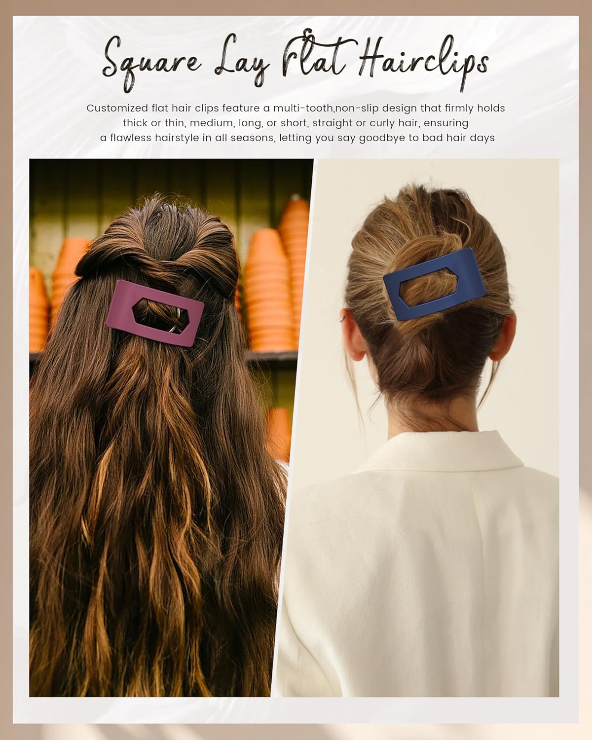 Mesovor 6 Pack Flat Claw Clips for Women, Strong Hold French Flat Hair Clips for Thick Thin Hair | 3.94" Nonslip Large Square Lay Flat Hairclips (Morandi Matte) - Image 5