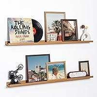 Fun Memories 48 Inch Oak Floating Picture Ledge Shelves Set of 2 - Large Nursery Book Shelf for Toys, Books, Photo Frames & Wall Decor
