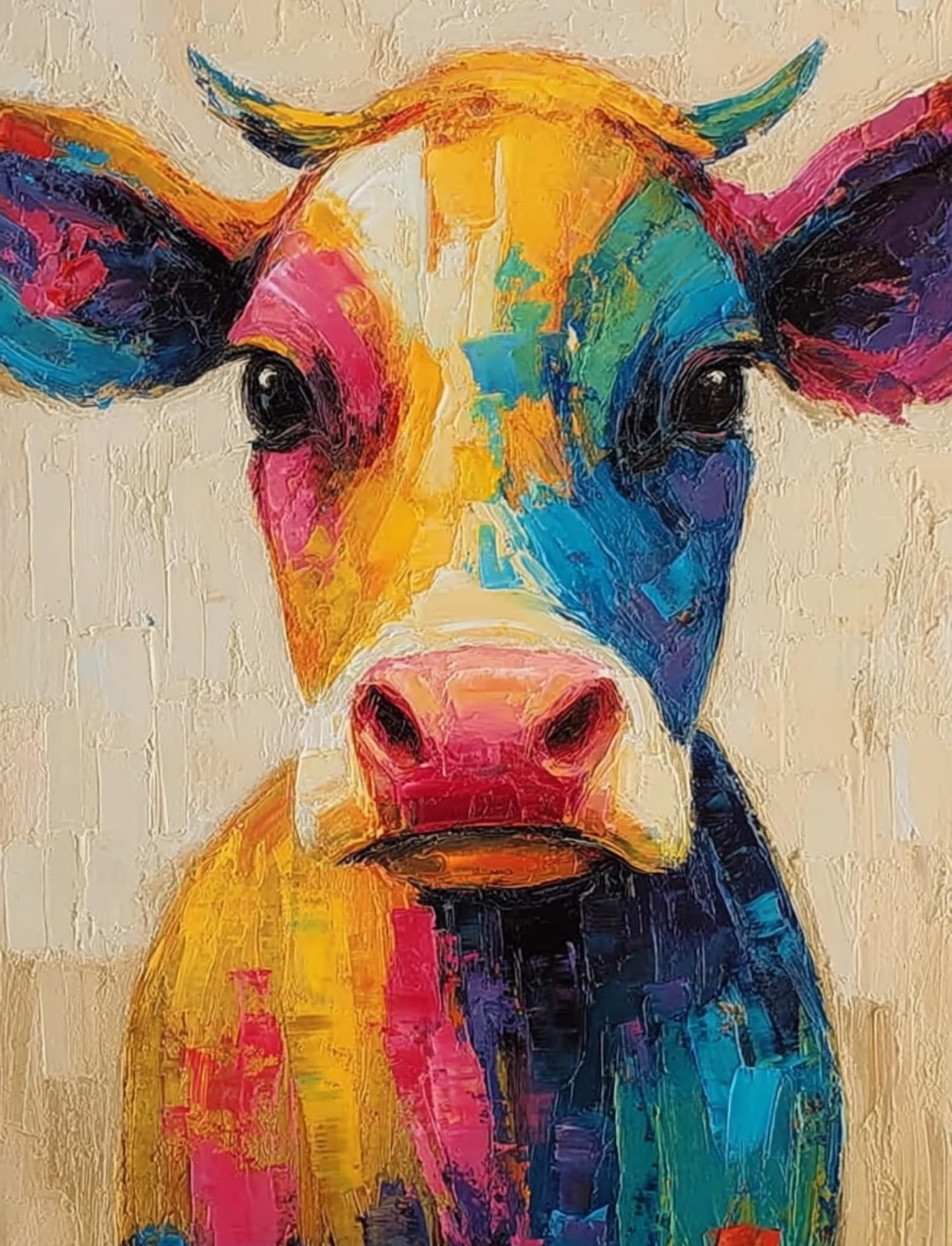 WANGWANGMIAO DIY Oil Painting Paint by Number Kit for Adults -Colorful Cows- 40x50cm Linen Canvas Paint by Numbers Crafts Kits Gift for Relax and De-Stress 16x20inch，with Frame