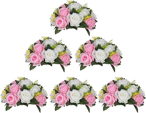 Miniatura 37 de BLOSMON Centros de mesa de flores para mesas de boda: 10 piezas de rosas artificiales rojas carmesí decoración de bolas - 9.5 pulgadas de seda falsa