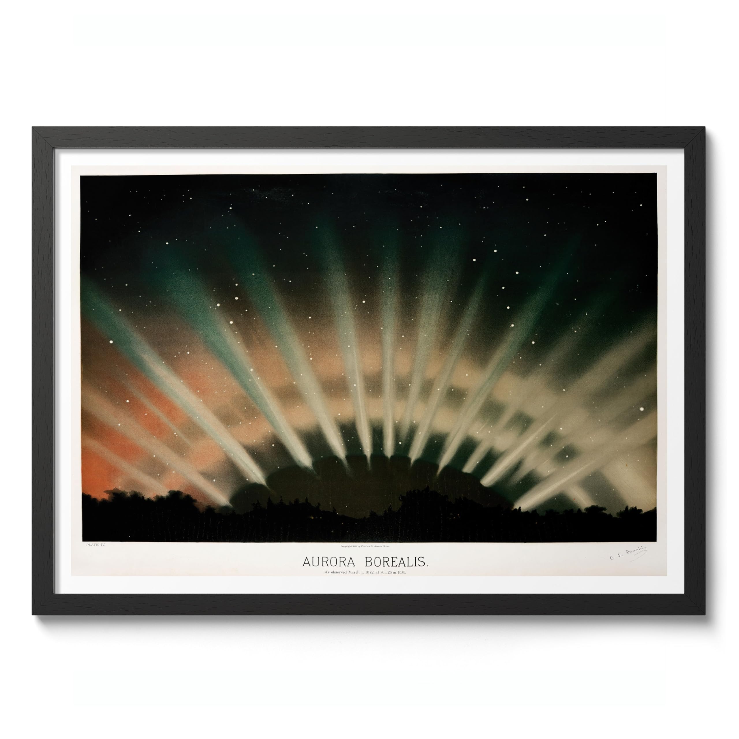 Aurora Borealis Vintage Space Poster, Retro Astronomy Illustration Print, Galaxy Planet Nasa Wall Art Painting Universe Moon Eclipse Office Home Decor, A2 (Black Frame) - 62.5x45.1cm โ image 1