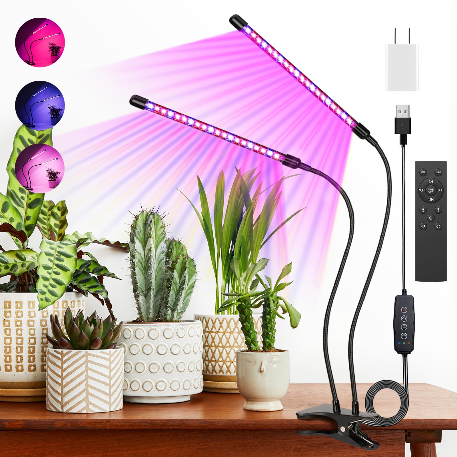Plant Light Full Spectrum - Indoor 8 W Plant LED Grow Lamp, High PPFD Grow Lights for Flowers, Vegetables, Hydroponics, Full Spectrum Plant Light with Timer, 10 Levels Dimmable with Memory Function