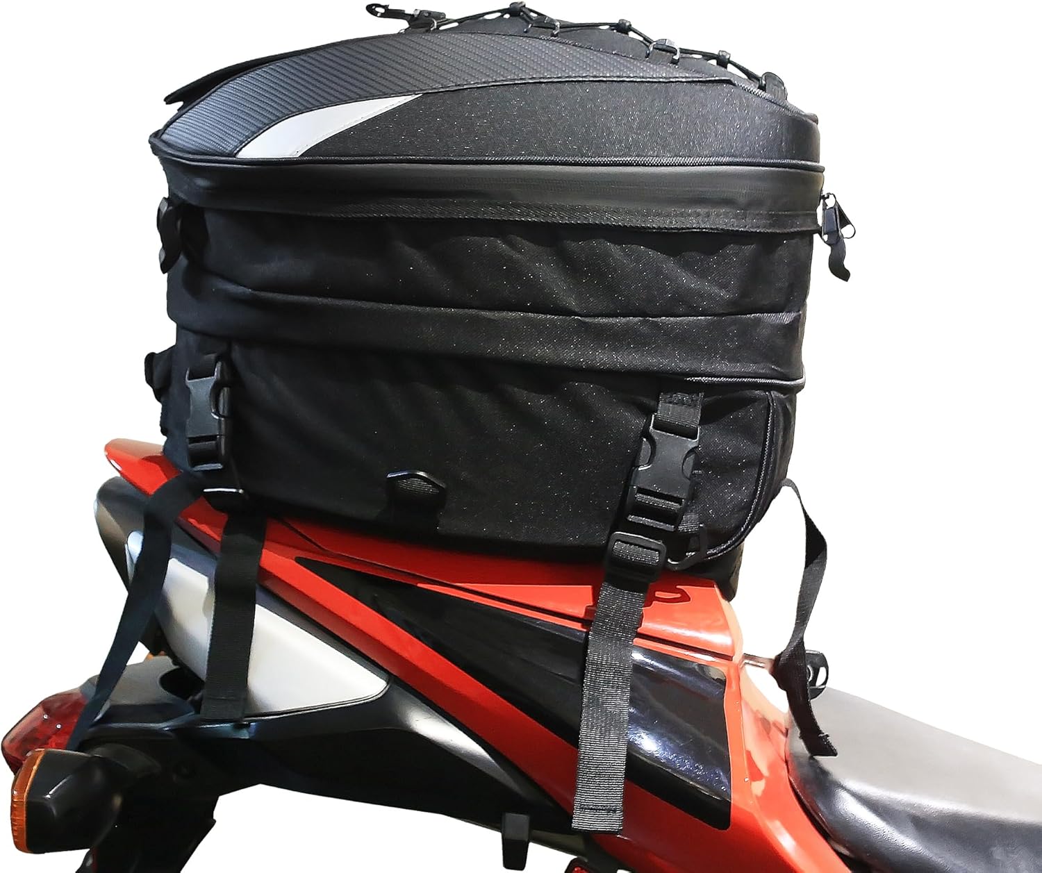 MZS Motorcycle Tail Bag, 38L Expandable Dual Use Helmet Bag Luggage Storage Backpack with Waterproof Rain Cover - Multifunctional Motorbike Rear Seat Bag Accessories