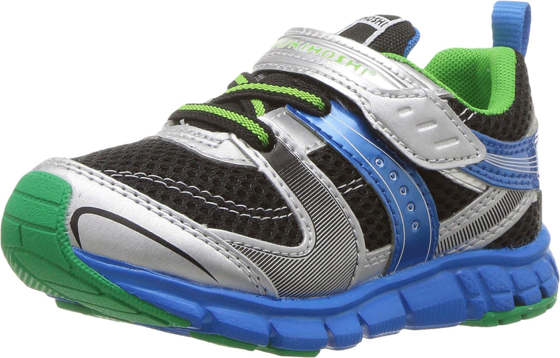 TSUKIHOSHI 3580 Velocity Strap-Closure Machine-Washable Child Sneaker Shoe with Wide Toe Box and Slip-Resistant, Non-Marking Outsole - Silver/Black, 12 Little Kid (4-8 Years)